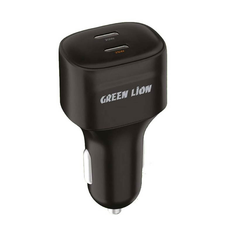 Green Dual Port USB-C Car Charger 45W - Black