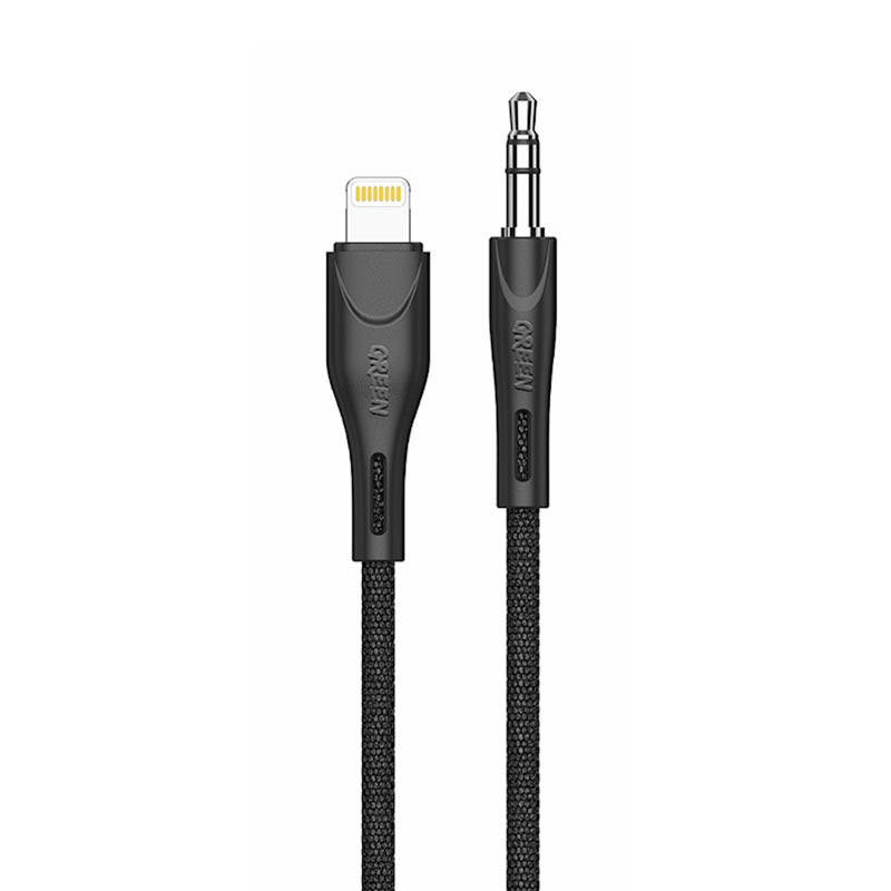 Green AUX 3.5 to Lightning Cable 1.2M 2.4A - Black