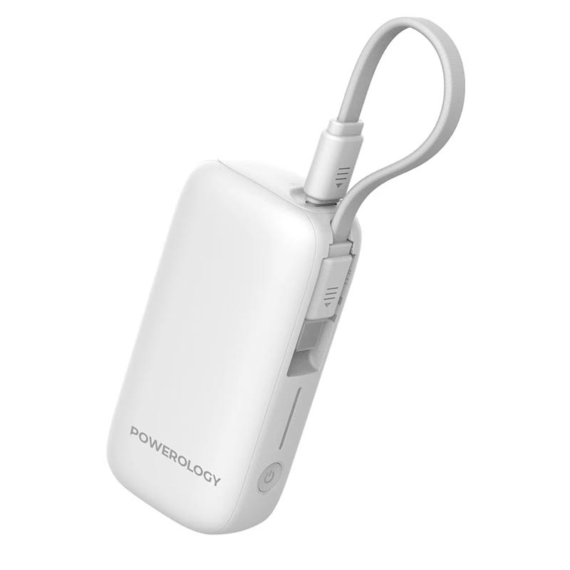 Powerology PD20W 5000mAh Power Bank Type-C Port and USB-A Port with Removable Cable White