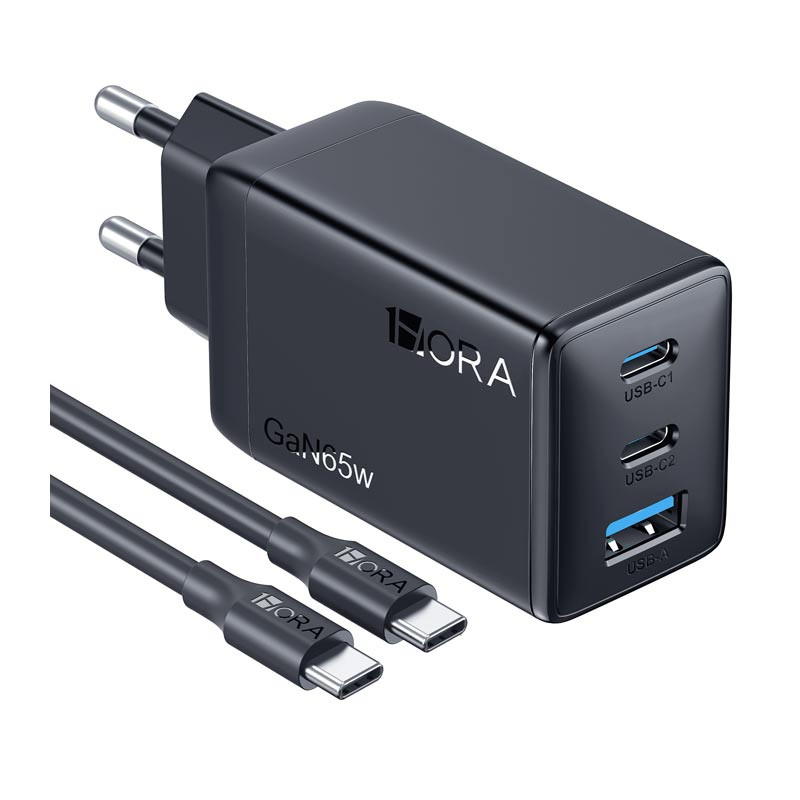 1Hora 65W Charger 3 Ports + Type-C GAR322 (Black)