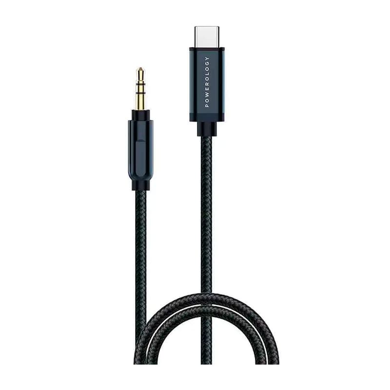 POWEROLOGY ALUMINUM BRAIDED USB-C TO 3.5MM AUX CABLE 1.2M/4FT - GRAY